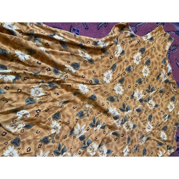 Vintage Y2K 90s Sarah Richards Plus Floral Circle Skirt Sz 12 Yellow Sleeveless - Picture 9 of 10